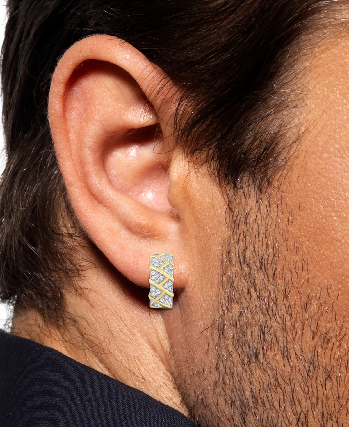 Men's Diamond Brick Cluster Small Huggie Hoop Earrings (1/2 ct. t.w.) in 10k Gold,