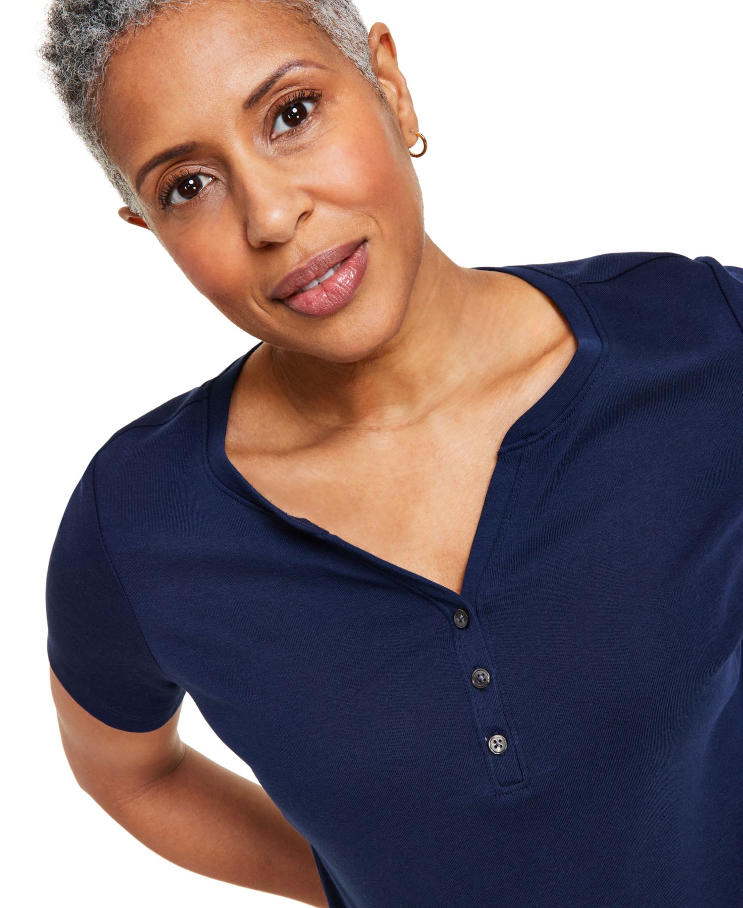 Women's Short-Sleeve Cotton Henley Top