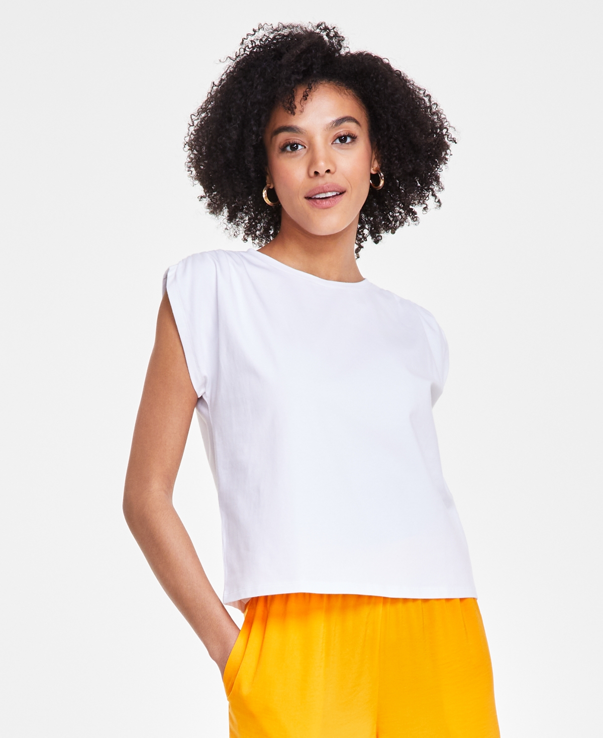 Petite Ruched-Shoulder Cap-Sleeve Knit Top, Created for Macy's - Fruity Orange