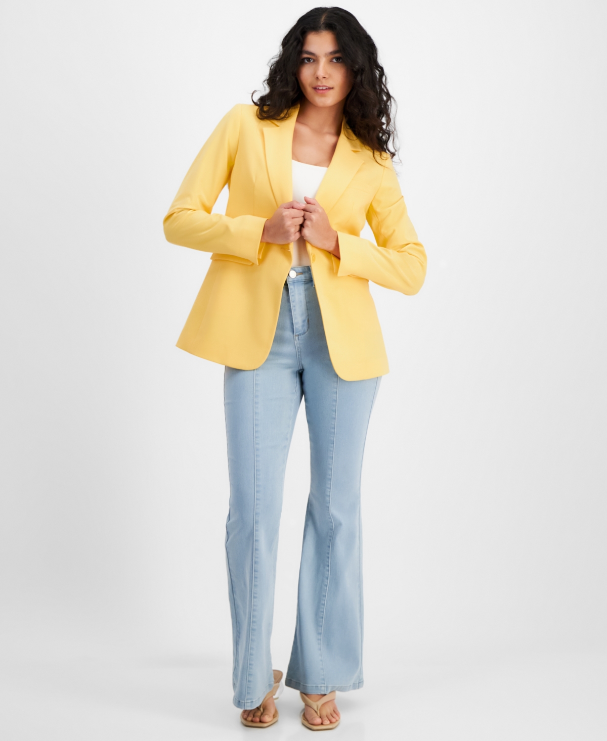 Bar Iii Women's Notched-collar Single-button Jacket, Created For Macy's In Lemon Ice