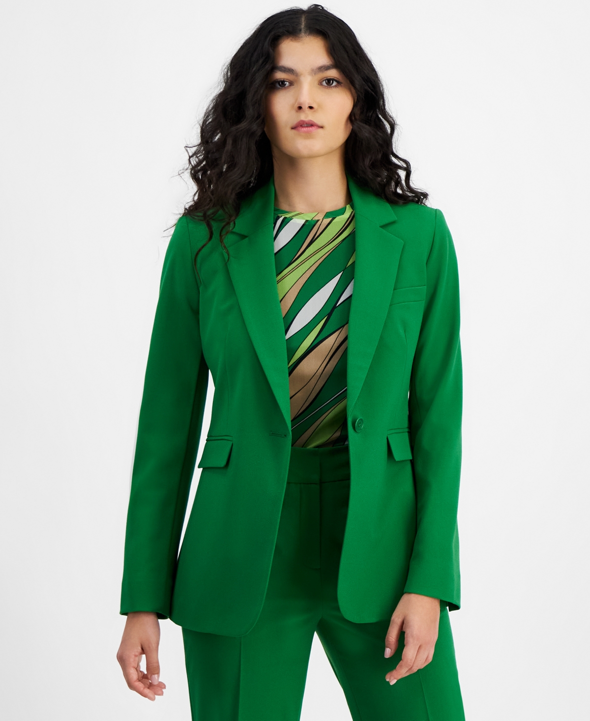 Bar Iii Women's Notched-collar Single-button Jacket, Created For Macy's In Green Chili