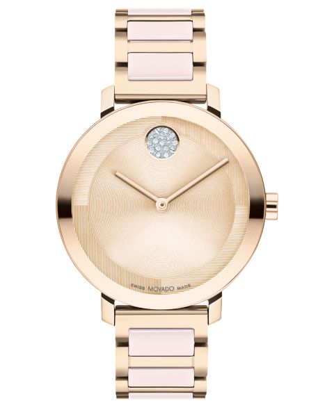 Женские часы Movado Swiss Bold Evolution 2.0 Blush Ceramic & Carnation Ion Plated Steel Bracelet Watch 34mm
