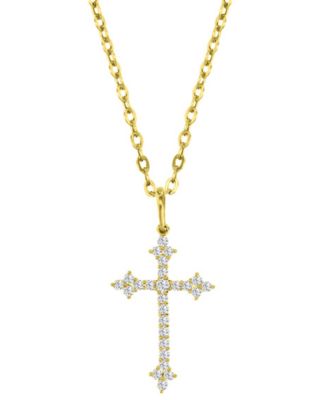 Macy's - Cubic Zirconia Small Cross 18" Pendant Necklace in 10k Gold