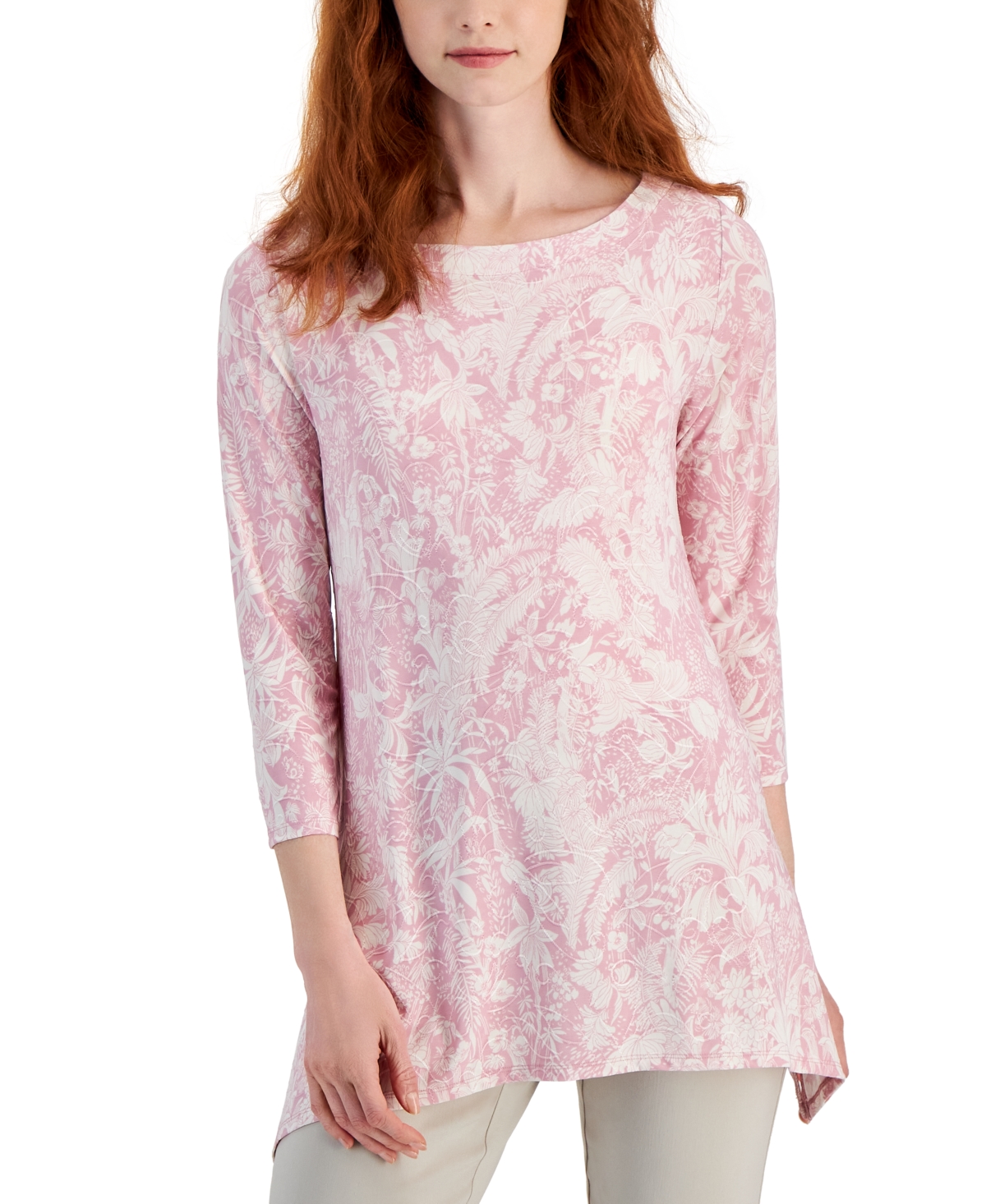 Shop Jm Collection Women's Printed 3/4-sleeve Swing Top, Created For Macy's In Neo Natural Combo