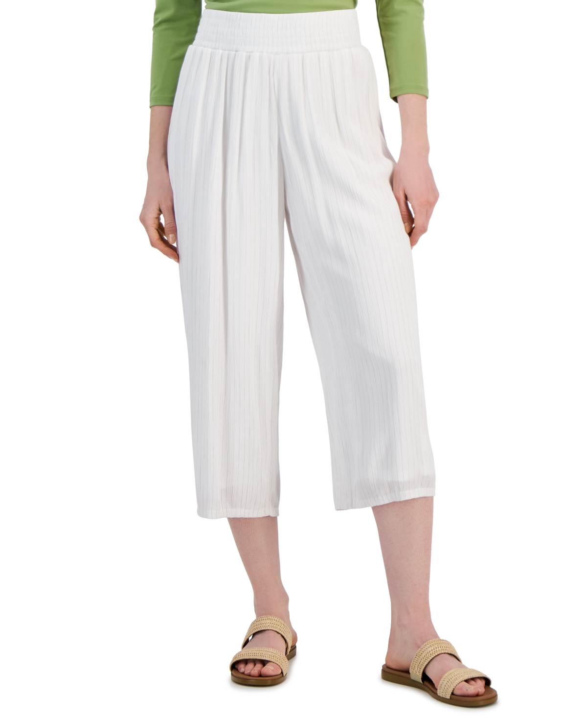 Shop Jm Collection Women's Metallic Gauze Pull-on Capri Pants, Created For Macy's In Bright White