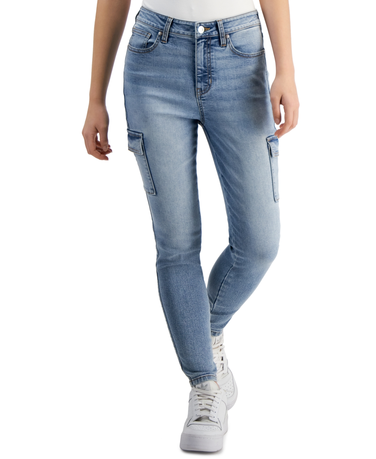 Shop Celebrity Pink Juniors' High-rise Skinny Cargo Jeans In Light Wash