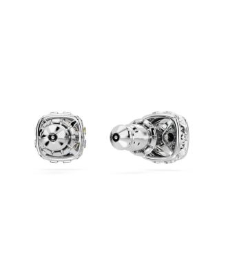 Rhodium Plated Square Cut Color Birthstone Stud Earrings