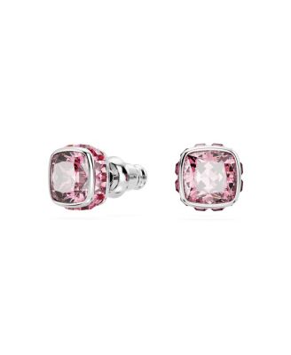Rhodium Plated Square Cut Color Birthstone Stud Earrings