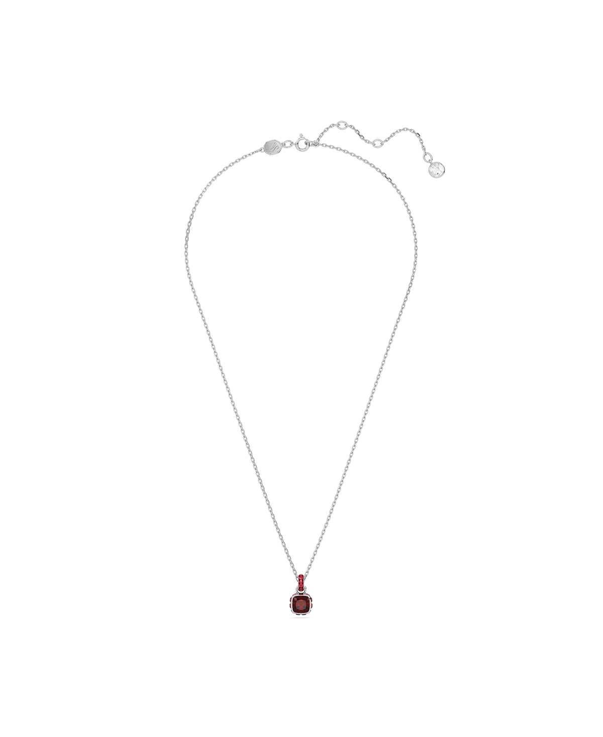 Swarovski Rhodium Plated Square Cut Color Birthstone Pendant Necklace In January,red