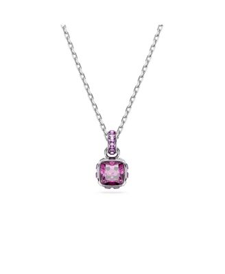 Rhodium Plated Square Cut Color Birthstone Pendant Necklace