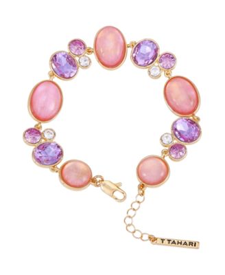Gold-Tone Lilac Violet Glass Stone Line Bracelet