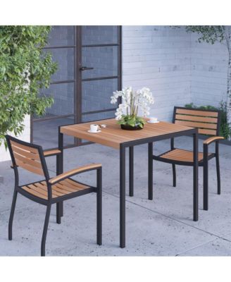 Hampstead Three Piece Faux Teak Patio Dining Set For Indoor And Outdoor Use - Table And Two Club Chairs
