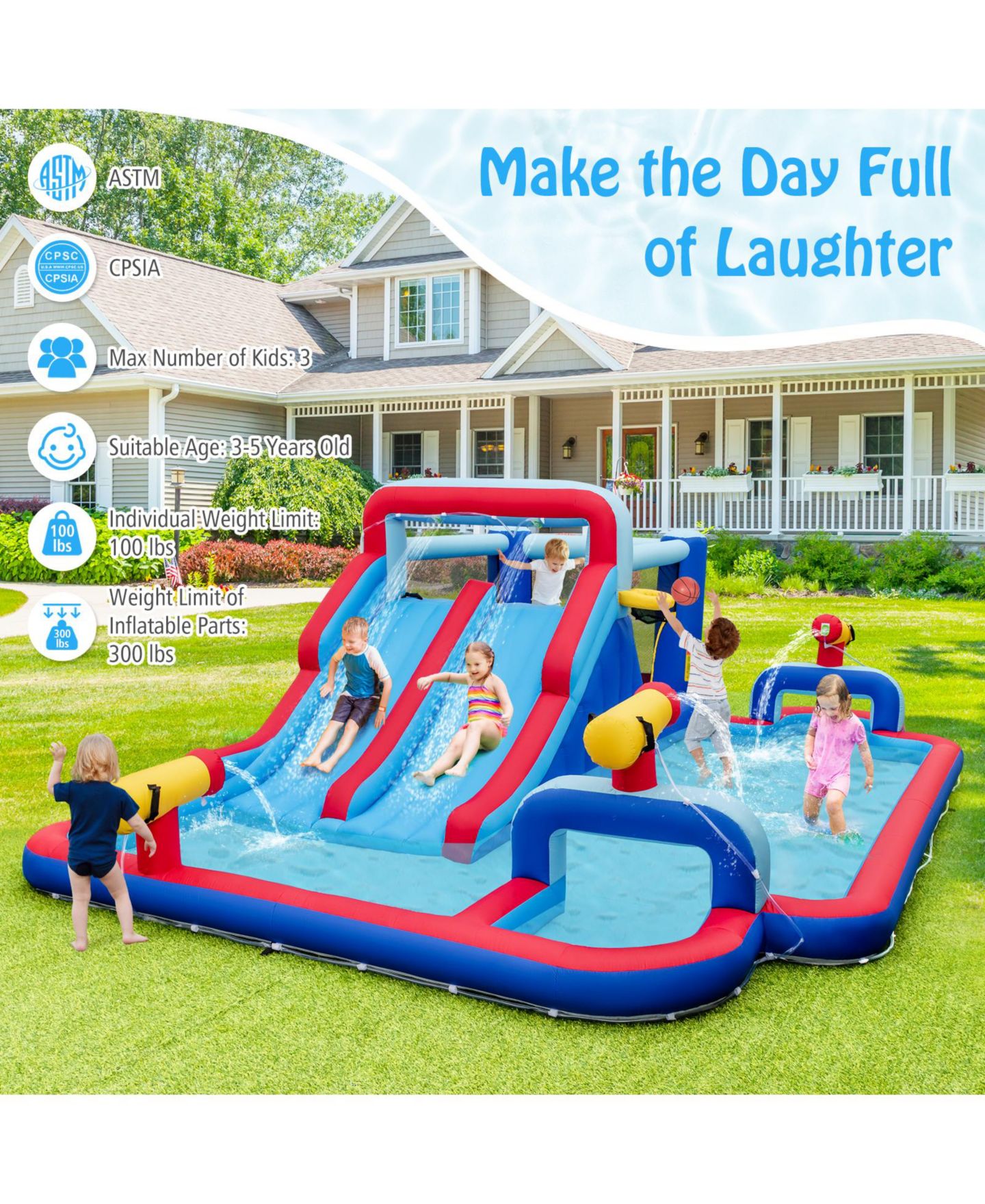 Детские игрушки INOLAIT Inflatable Bounce House with 2 Water Slides and 3 Water Cannons with 950W Blower — фото 4