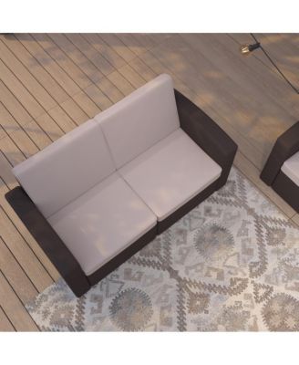 Malmok Outdoor Furniture Resin Loveseat Faux Rattan Wicker Pattern 2-Seat Loveseat With All-Weather Cushions