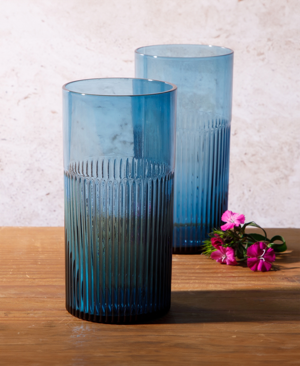 Bloomhouse 8 Pc Handmade Colored Glass 18.5 oz Tumbler Coaster Set In Blue