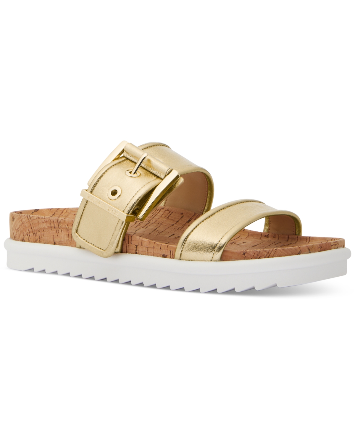 Shop Michael Kors Michael  Women's Colby Buckled Slide Flat Sandals In Pale Gold