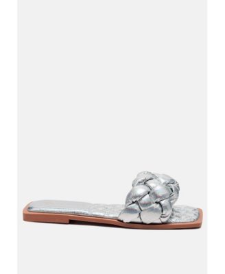 Womens Marcue Patent Pu Quilted Slides In Woven s Straps