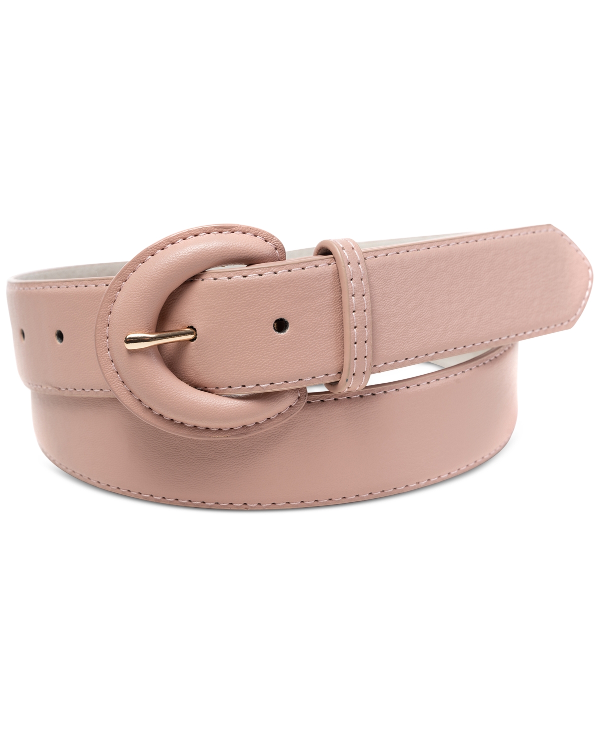 Women's Covered-Buckle Faux-Leather Belt, Created for Macy's - White