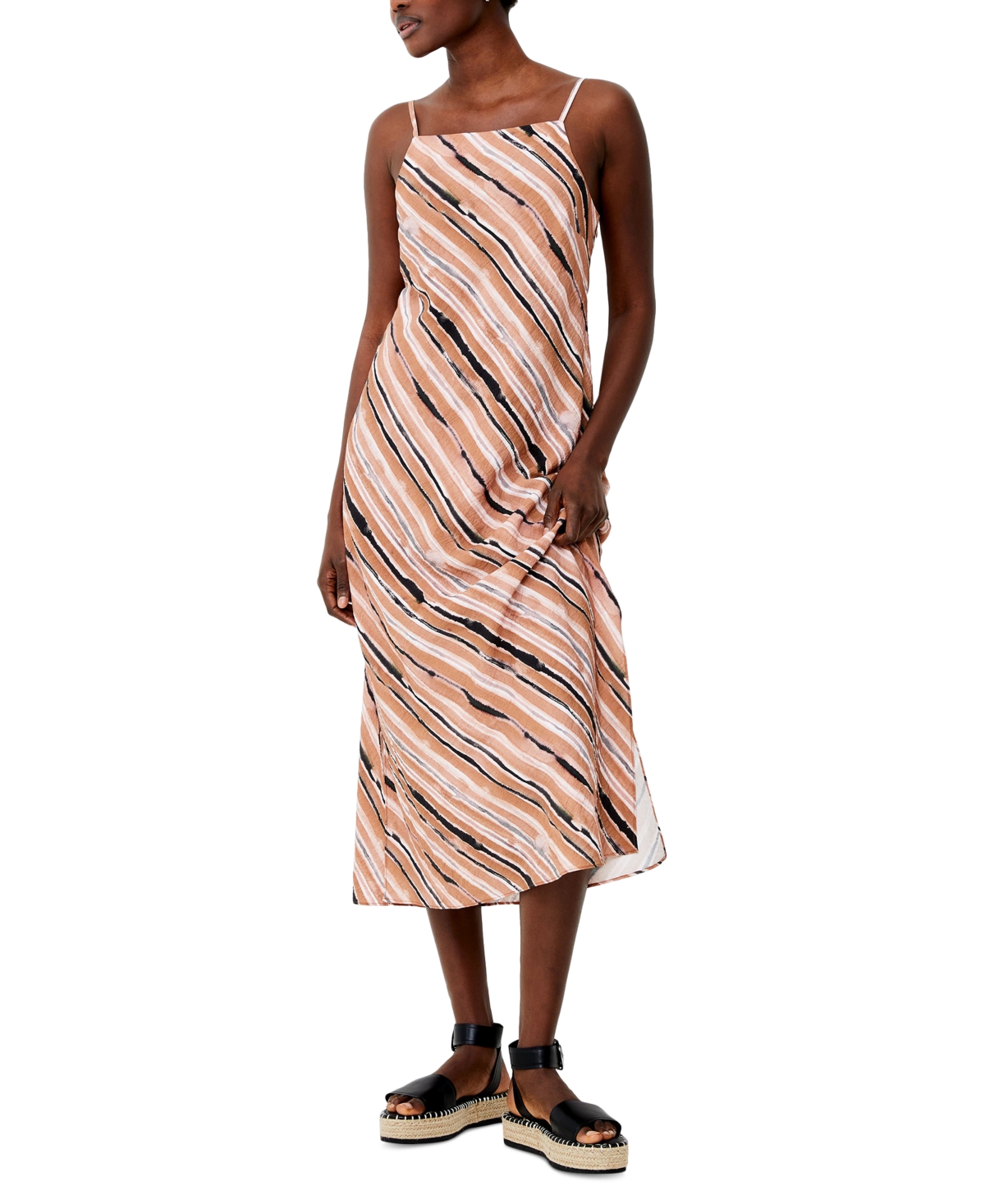 Shop French Connection Women's Printed Gaia Flavia Tie-back Textured Dress In Mocha Mousse