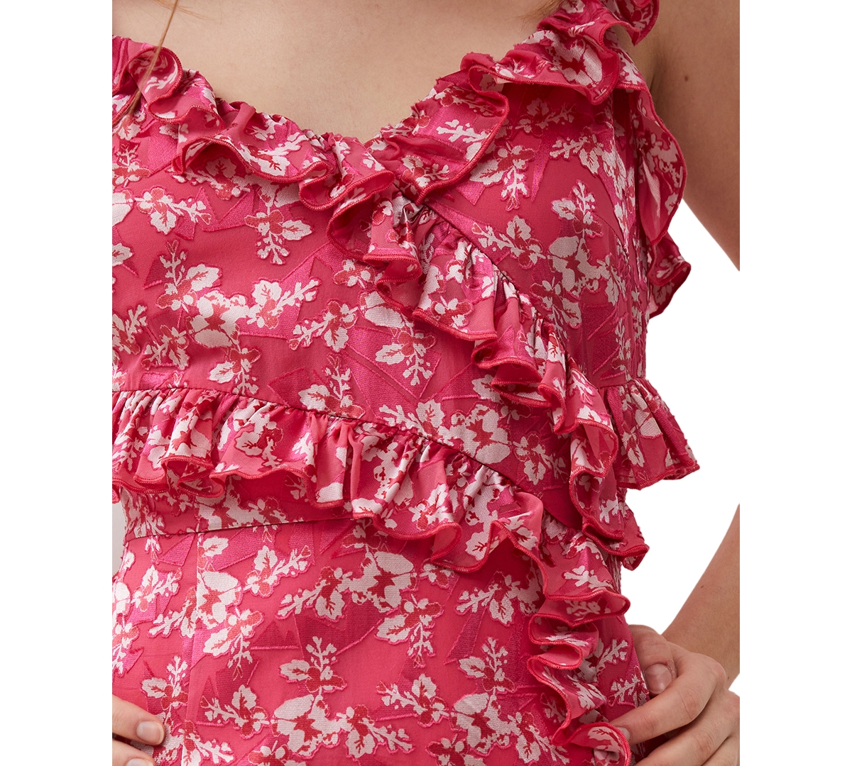 Shop French Connection Women's Elianna Ruffled Burnout Floral Dress In Raspberry