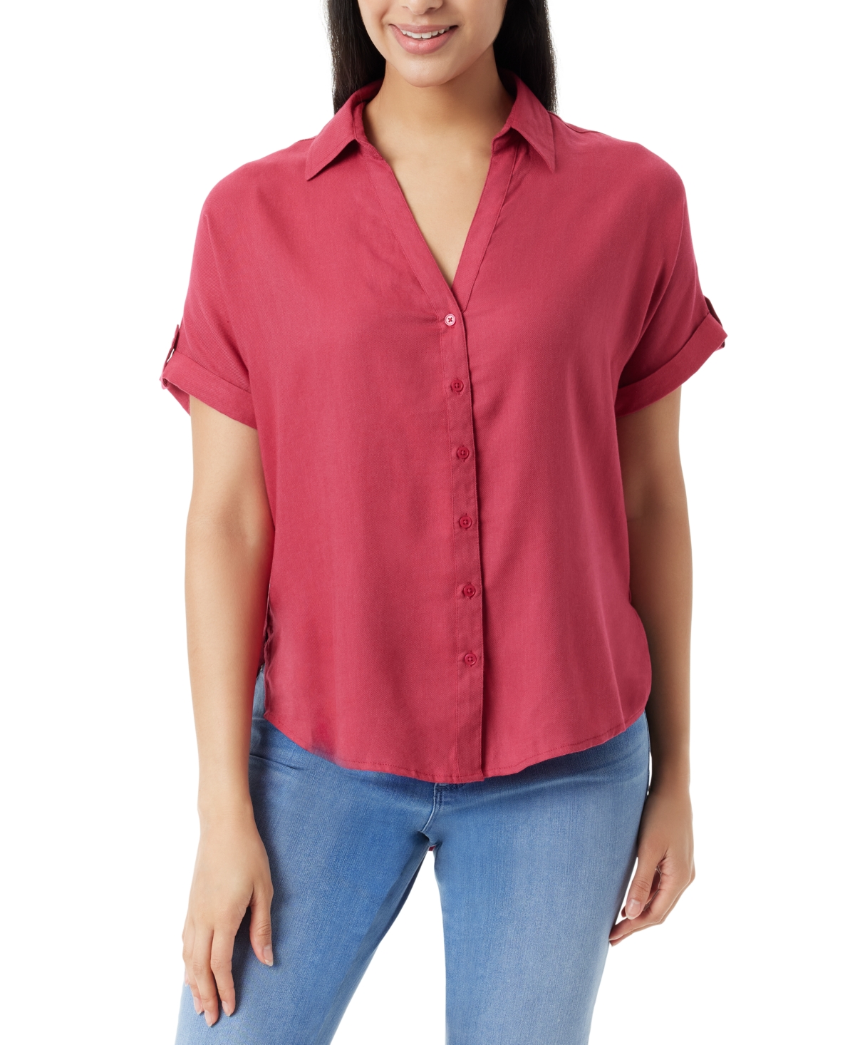 Gloria Vanderbilt Women's Demi Short-sleeve Button Front Shirt In Pink Aster
