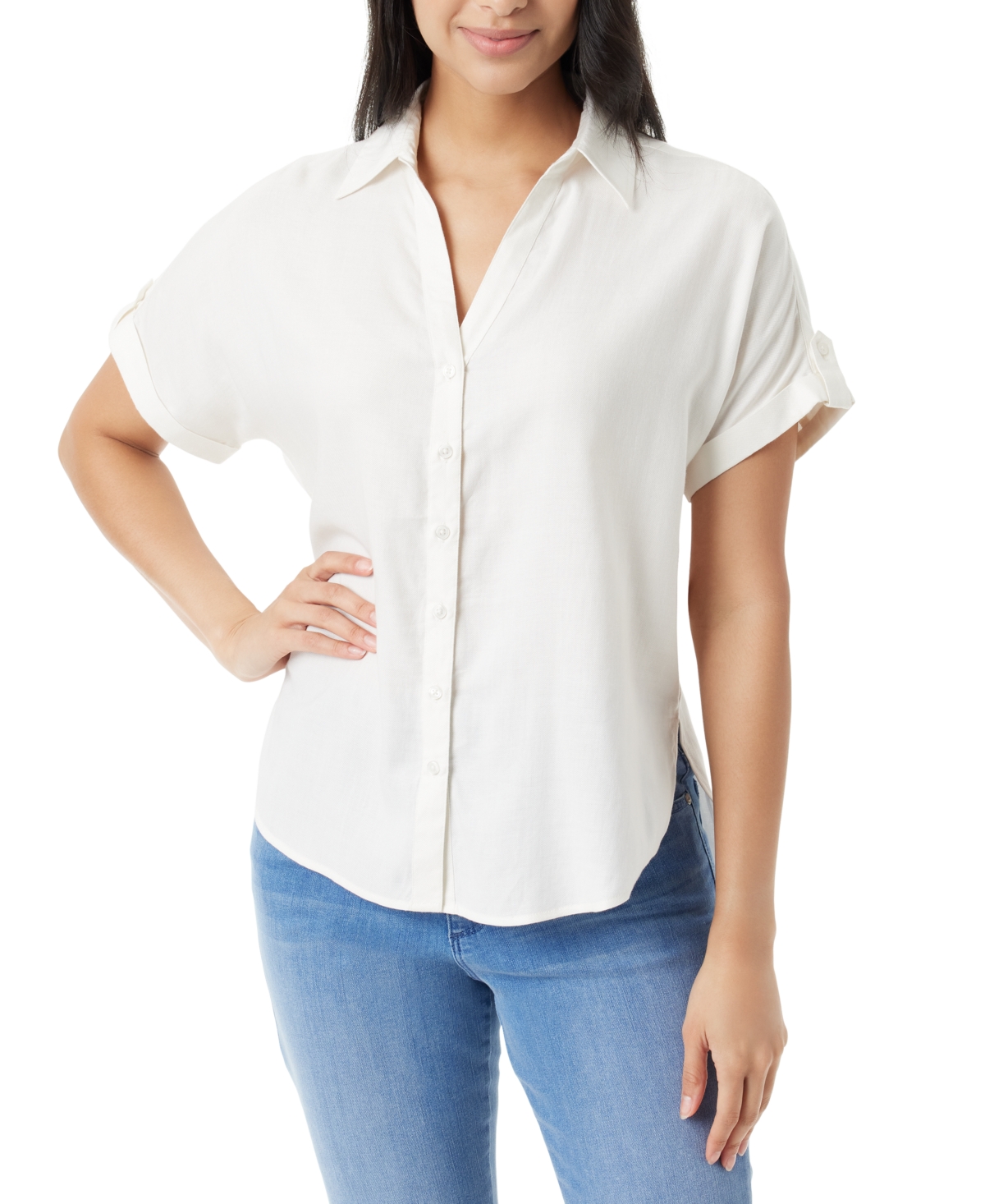 Gloria Vanderbilt Women's Demi Short-sleeve Button Front Shirt In Vintage White