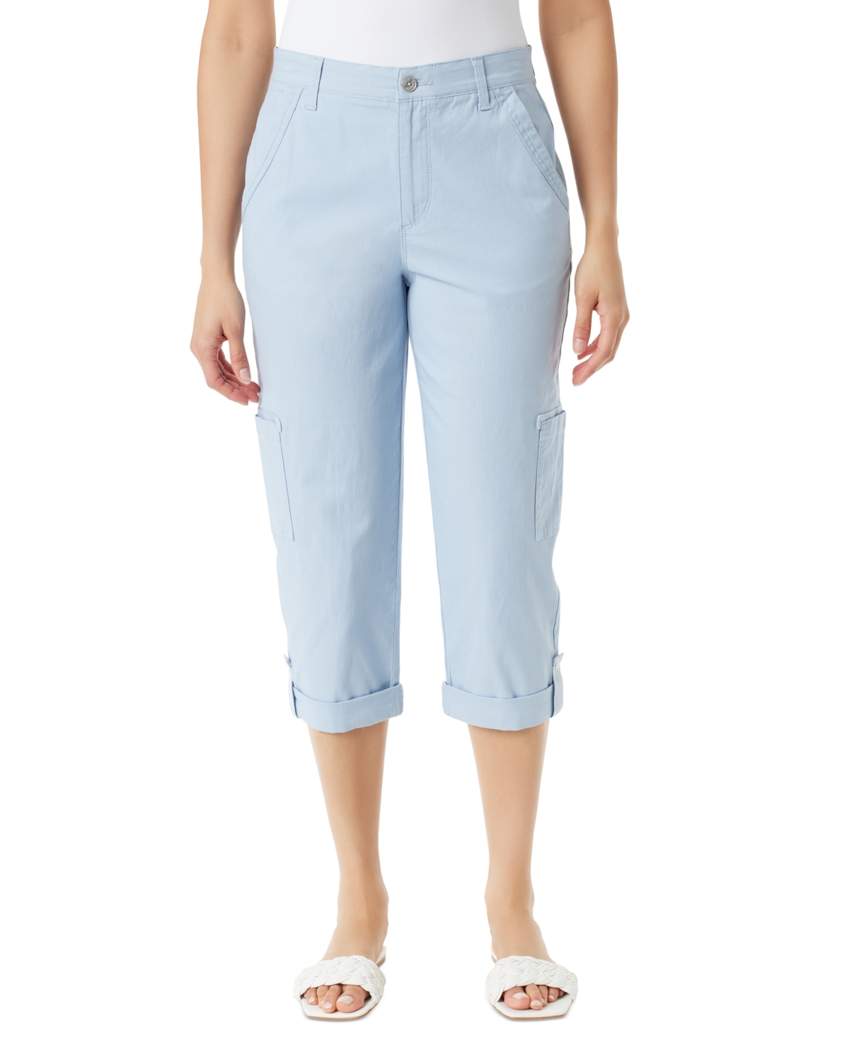 Shop Gloria Vanderbilt Women's Adjustable-hem Cargo Capri Pants In Hydra Blue