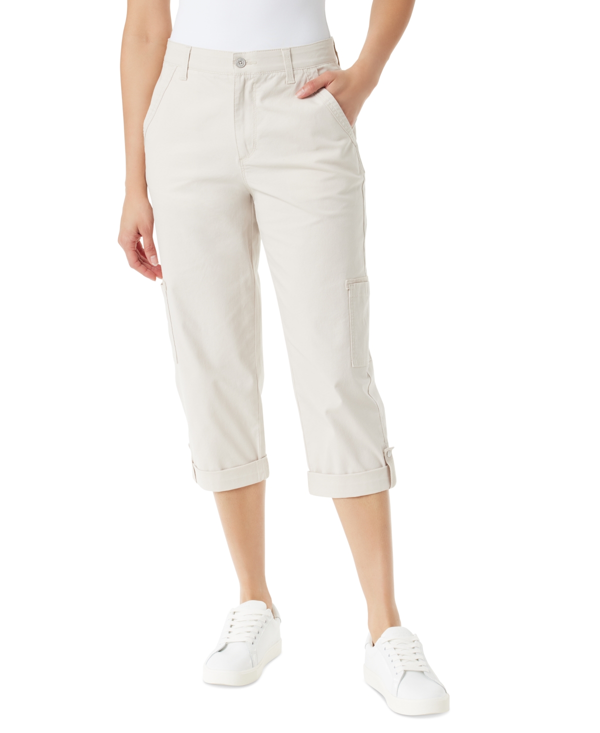 Gloria Vanderbilt Women's Adjustable-hem Cargo Capri Pants In Stonewood Beige