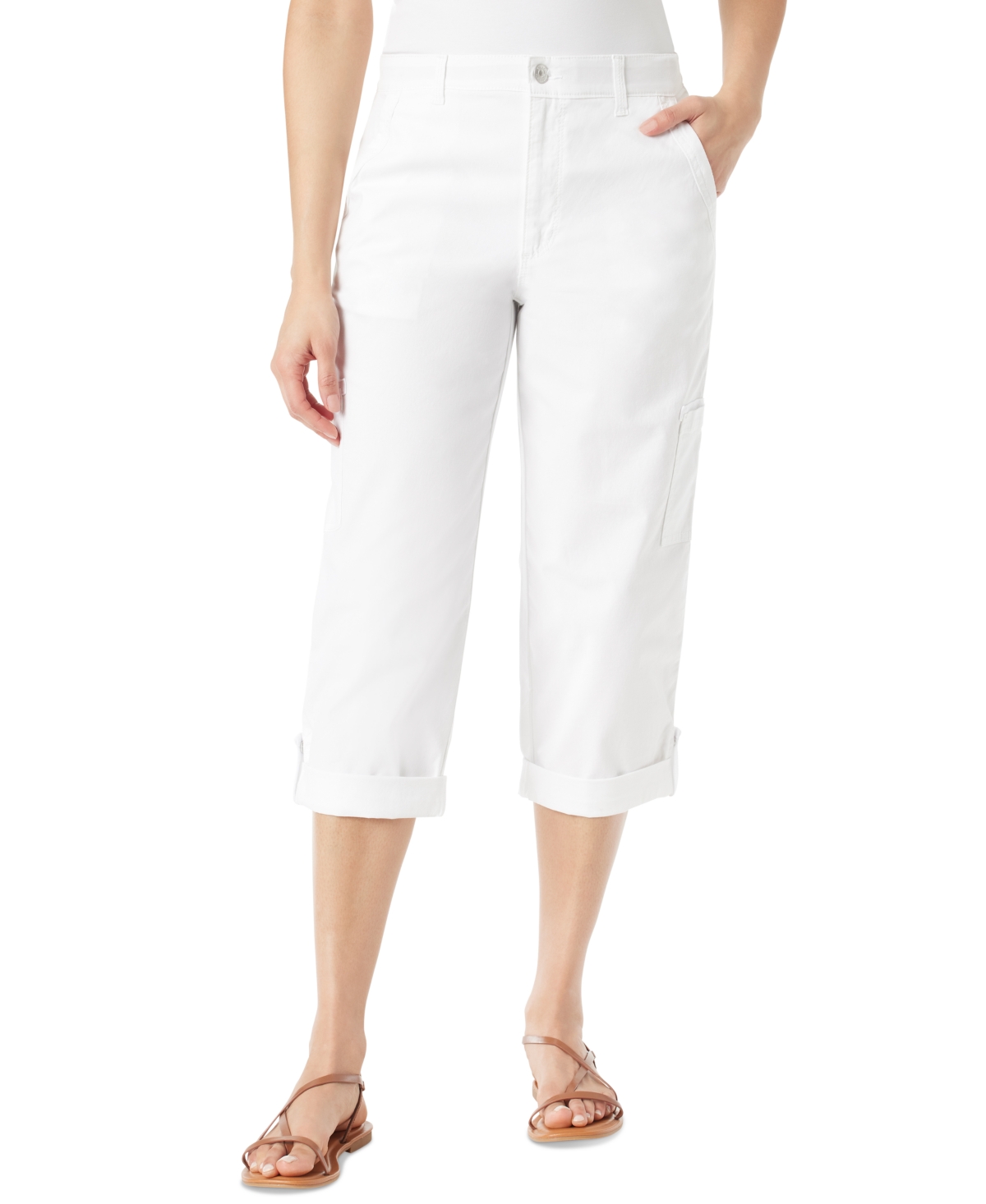 Gloria Vanderbilt Women's Adjustable-hem Cargo Capri Pants In Vintage White