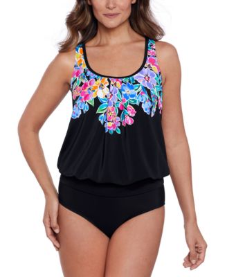 Shop Swim Solutions Womens Scoop Neck Blouson Tankini Top Mid Rise Bikini Bottoms In Blk,multi
