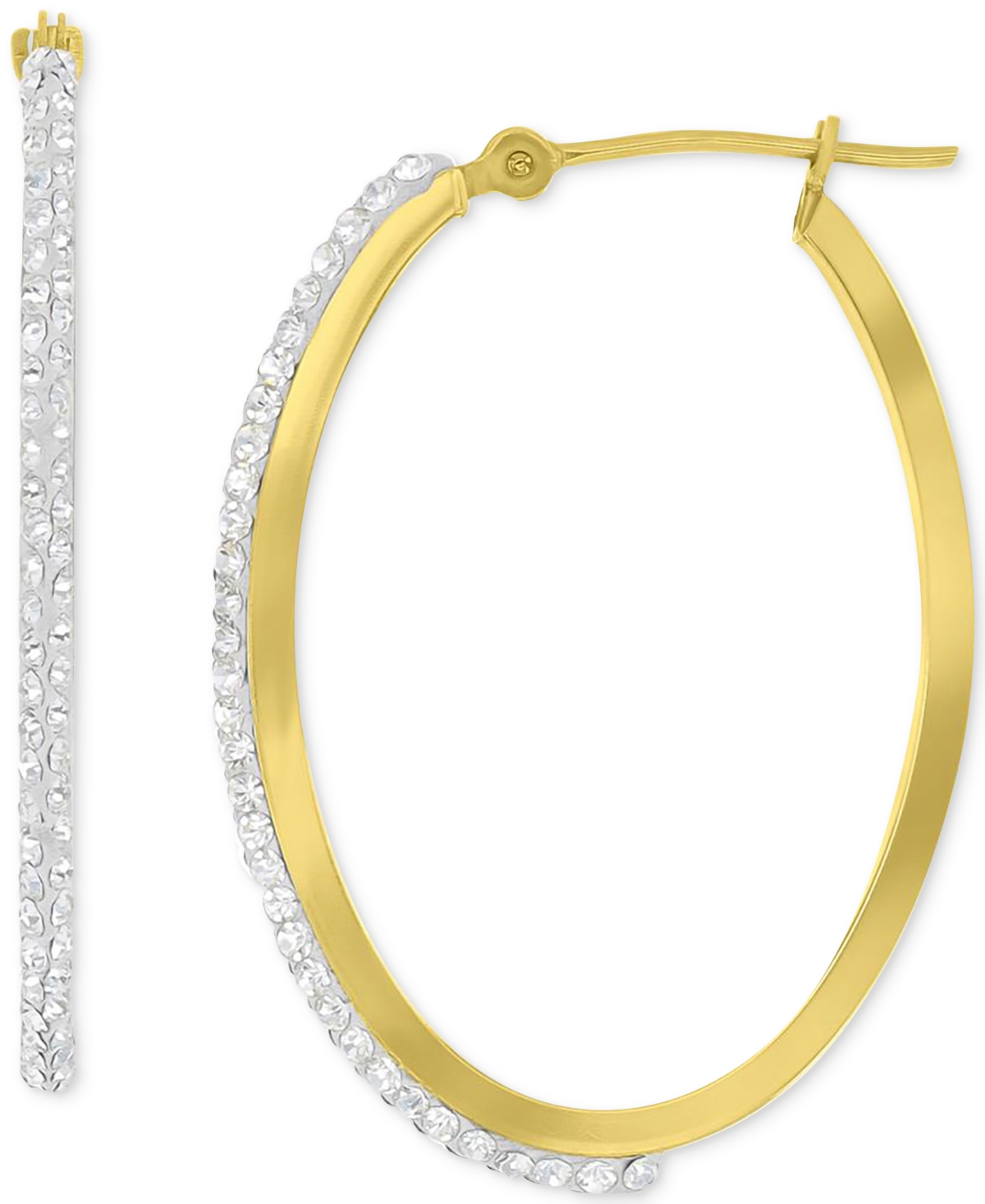 Macy's Crystal Polished Narrow Medium Hoop Earrings In 10k Gold, 1.2" In Gold