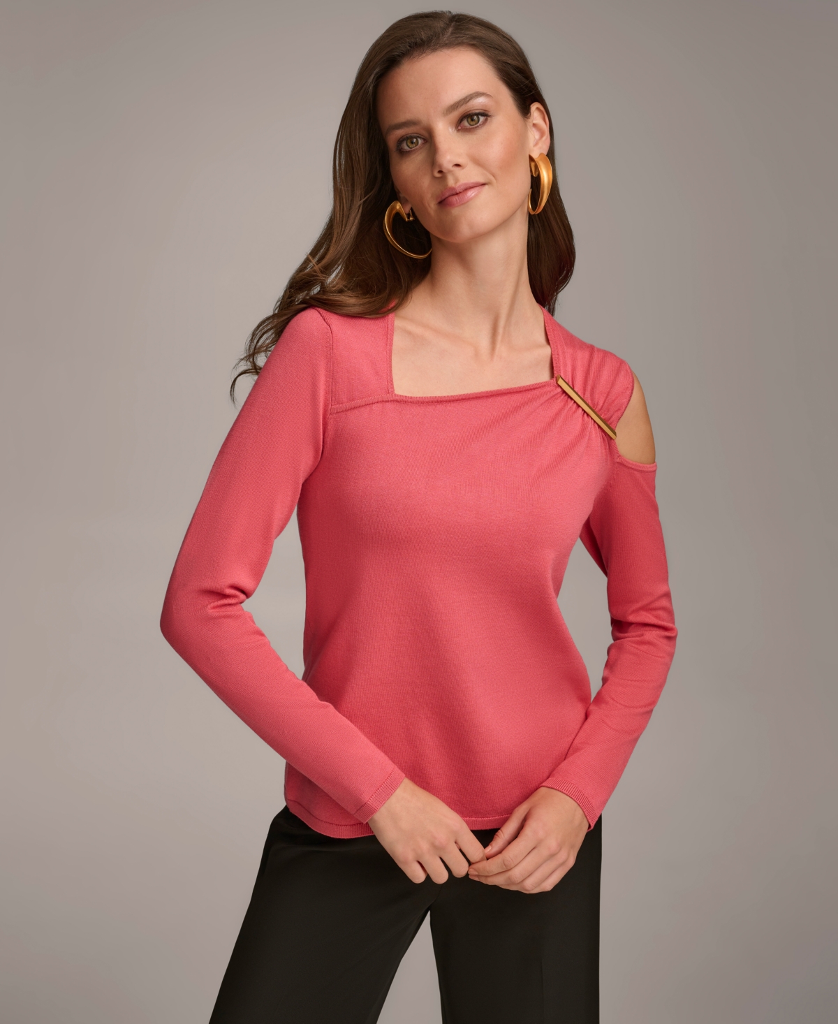 Donna Karan Women's Hardware-trim Cold-shoulder Sweater In Rose Quartz