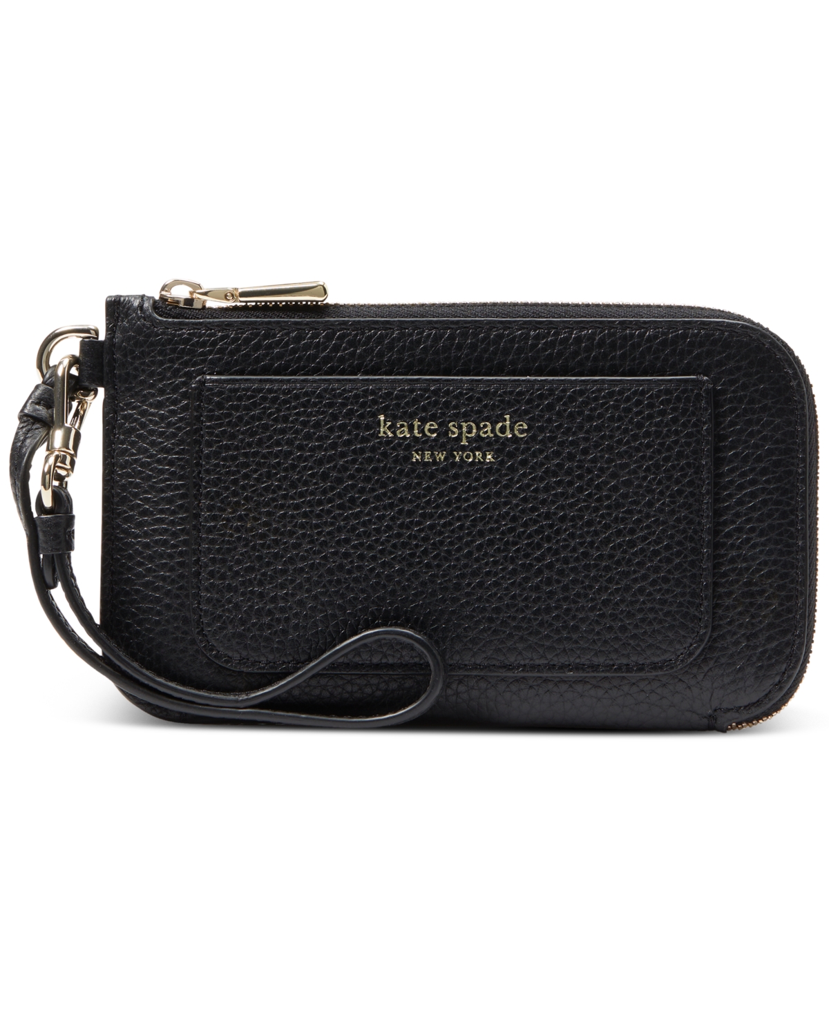Ava Pebbled Leather Coin Card Case Wristlet - Black