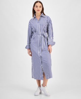 HUGO - Women's Striped Long-Sleeve Cotton Shirtdress