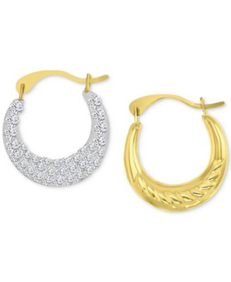 Crystal Pav&eacute; Small Hoop Earrings in 10k Gold, 0.61"