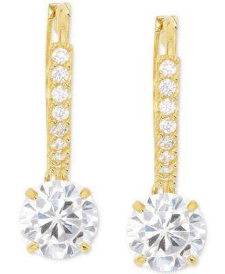 Cubic Zirconia Dangle Hoop Drop Earrings in 14K Gold-Plated Sterling Silver
