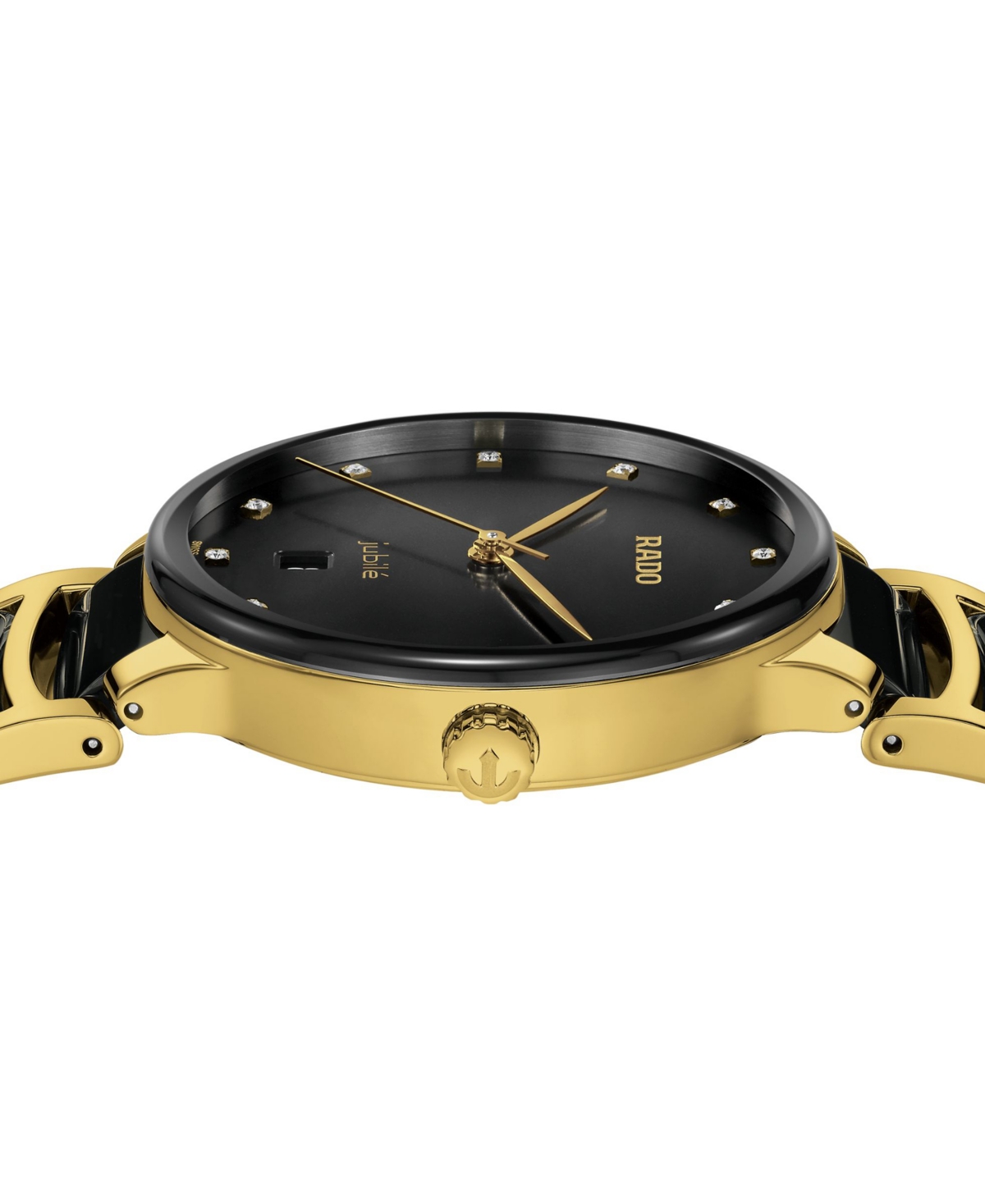 Shop Rado Unisex Swiss Centrix Diamond (1/10 Ct. T.w.) Black Ceramic & Gold Pvd Bracelet Watch 40mm