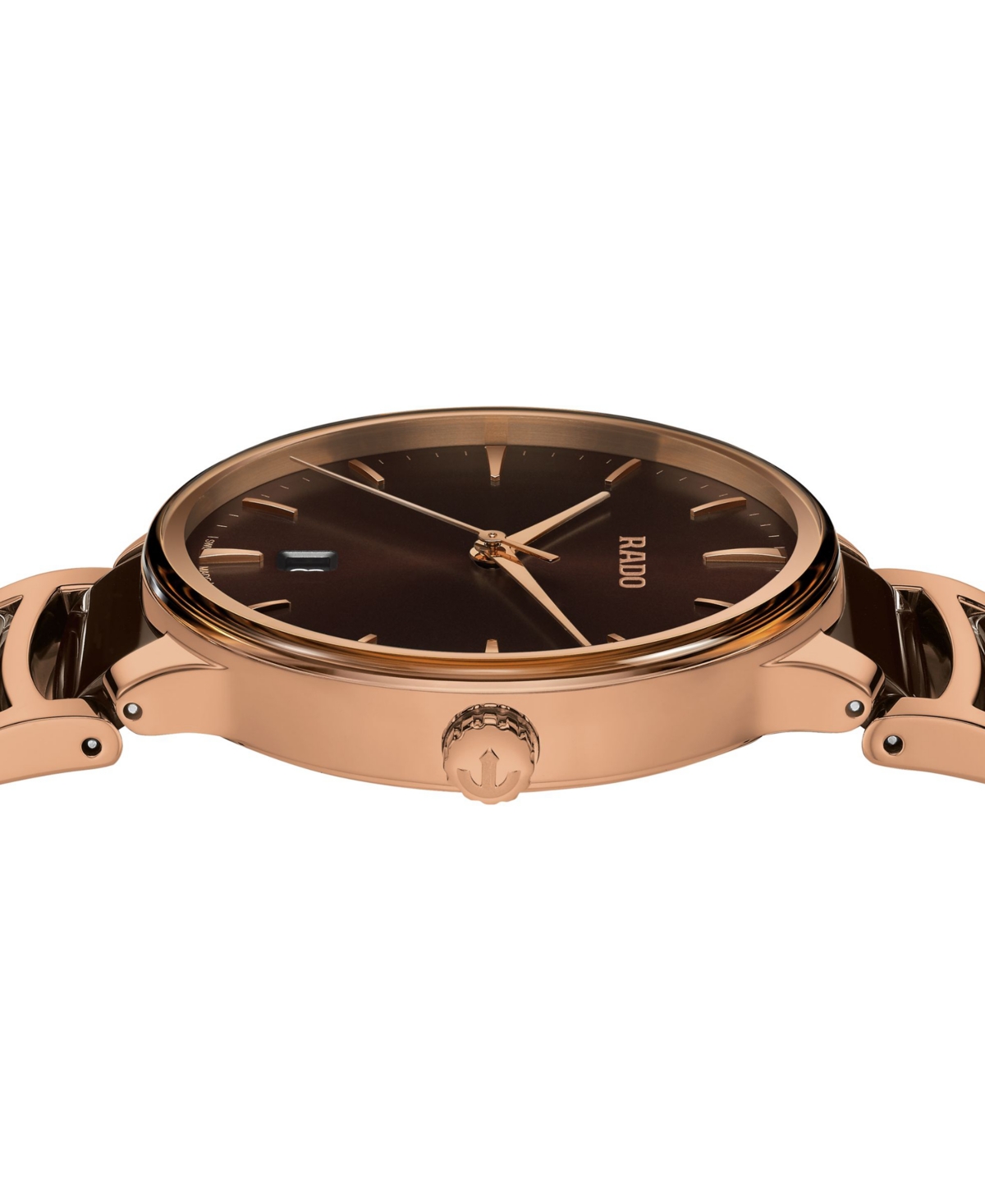 Shop Rado Unisex Swiss Centrix Brown Ceramic & Rose Gold Pvd Bracelet Watch 40mm