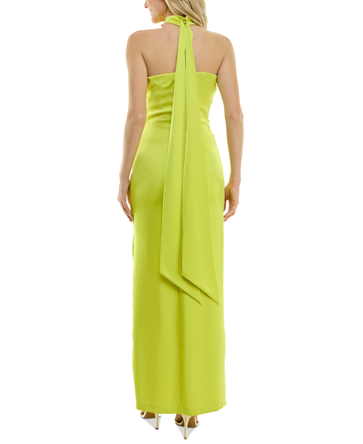 Shop Taylor Women's Floral-trim Halter Gown In Lemon