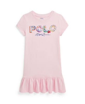 폴로 랄프로렌 Polo Ralph Lauren Toddler and Little Girls Tropical-Logo Cotton Jersey T-shirt Dress,Hint of Pink