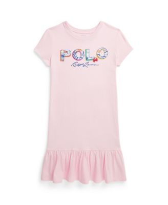 폴로 랄프로렌 Polo Ralph Lauren Big Girls Tropical-Logo Cotton Jersey T-shirt Dress,Hint of Pink
