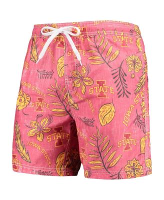 Men's Cardinal Distressed Iowa State Cyclones Vintage-Like Floral Swim Trunks