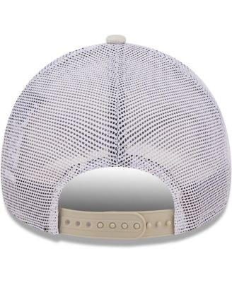 Men's Khaki, White Distressed Los Angeles Rams Happy Camper A-Frame Trucker 9FORTY Snapback Hat