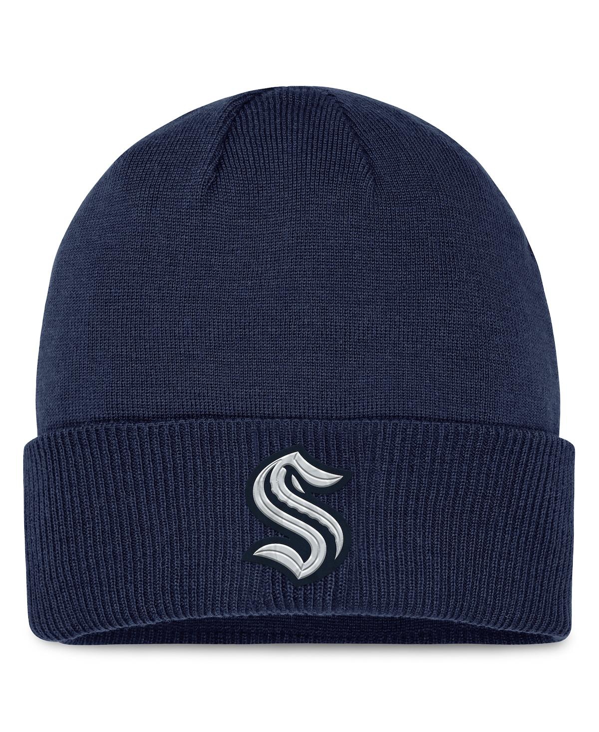 Shop Fanatics Men's  Deep Sea Blue Seattle Kraken Authentic Pro Road Metallic Cuffed Knit Hat