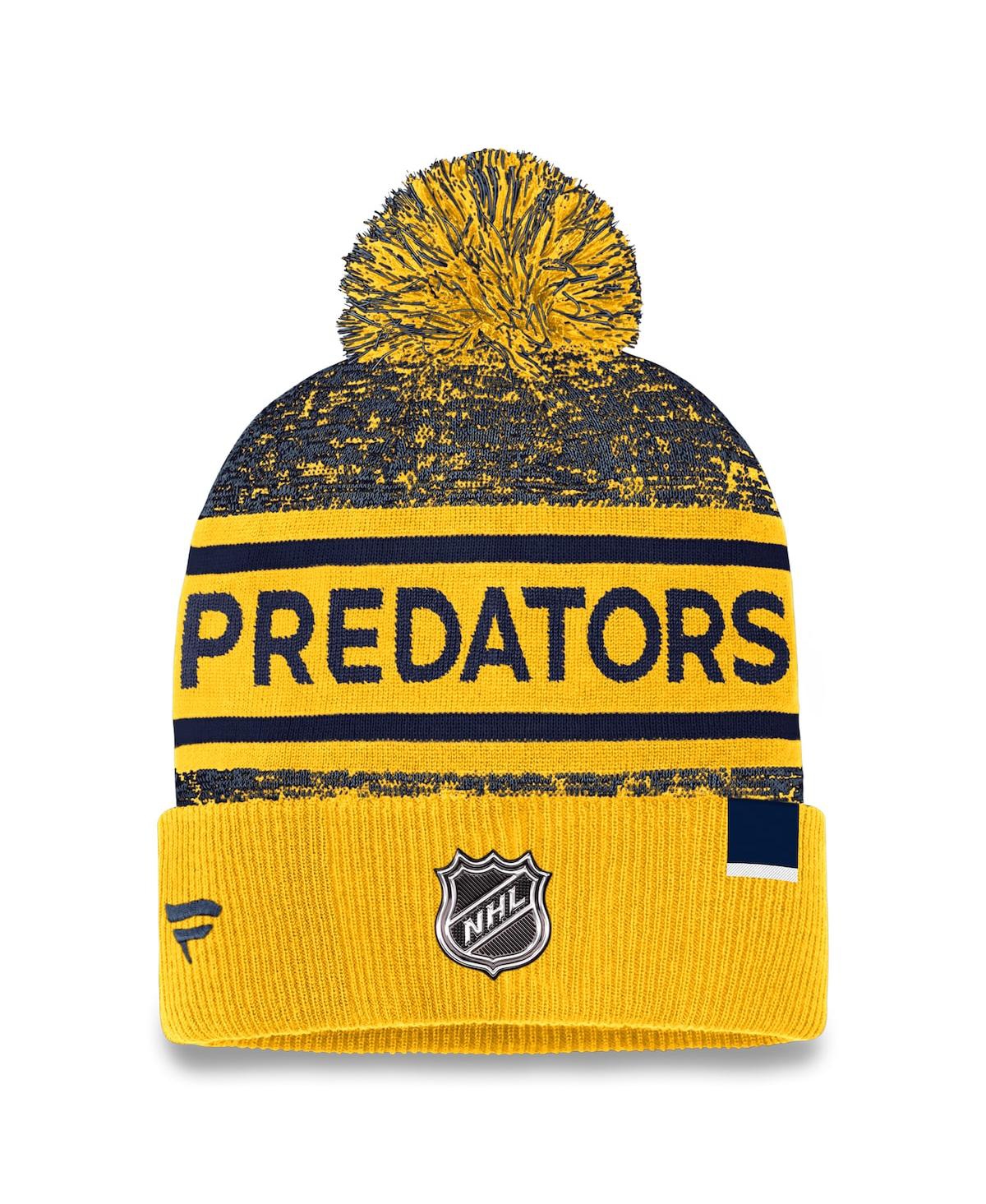 Fanatics Branded Gold/navy Nashville Predators Authentic Pro Cuffed Knit Hat With Pom In Gold,navy