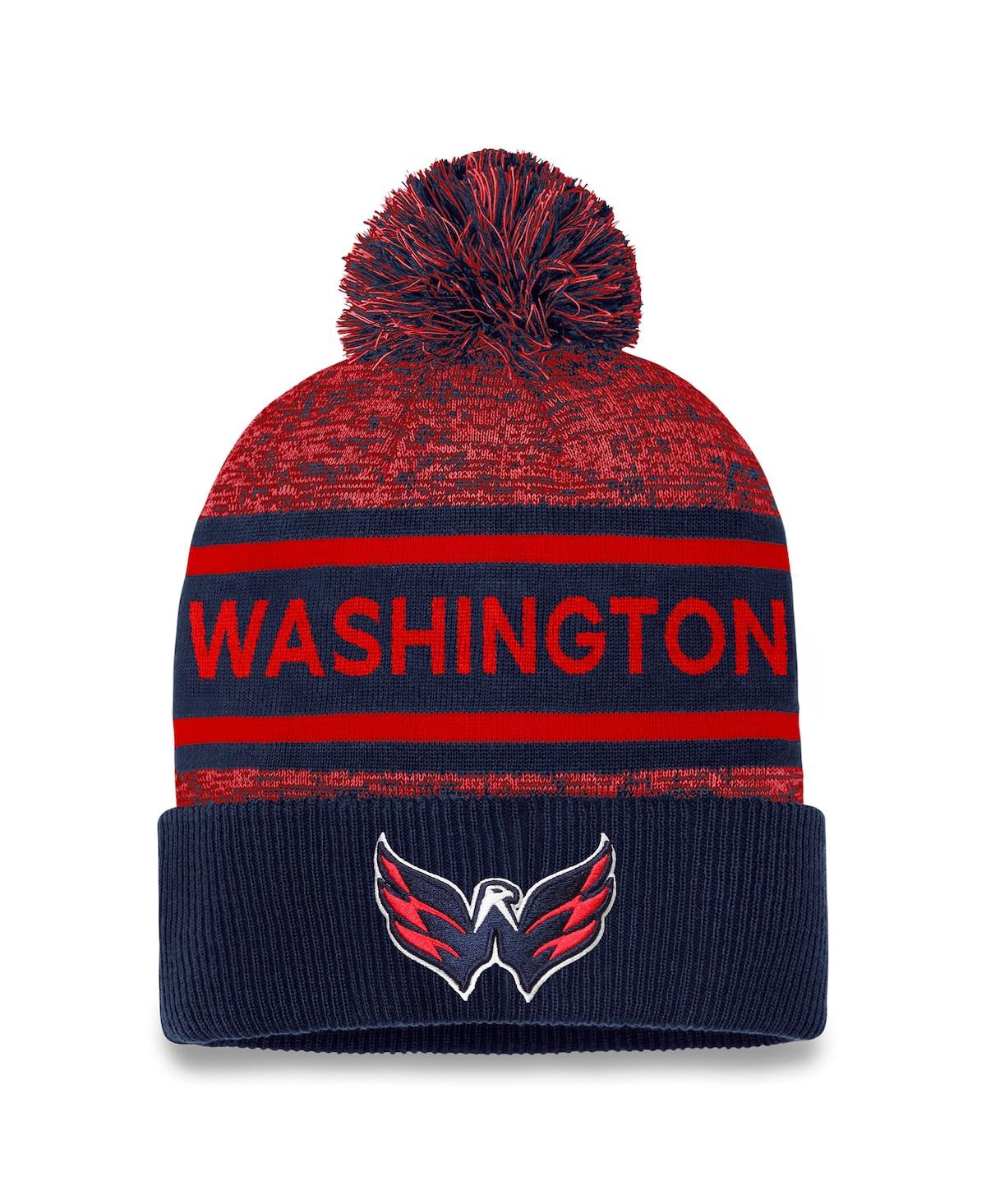 Shop Fanatics Men's  Navy, Red Washington Capitals Authentic Pro Cuffed Knit Hat With Pom In Navy,red