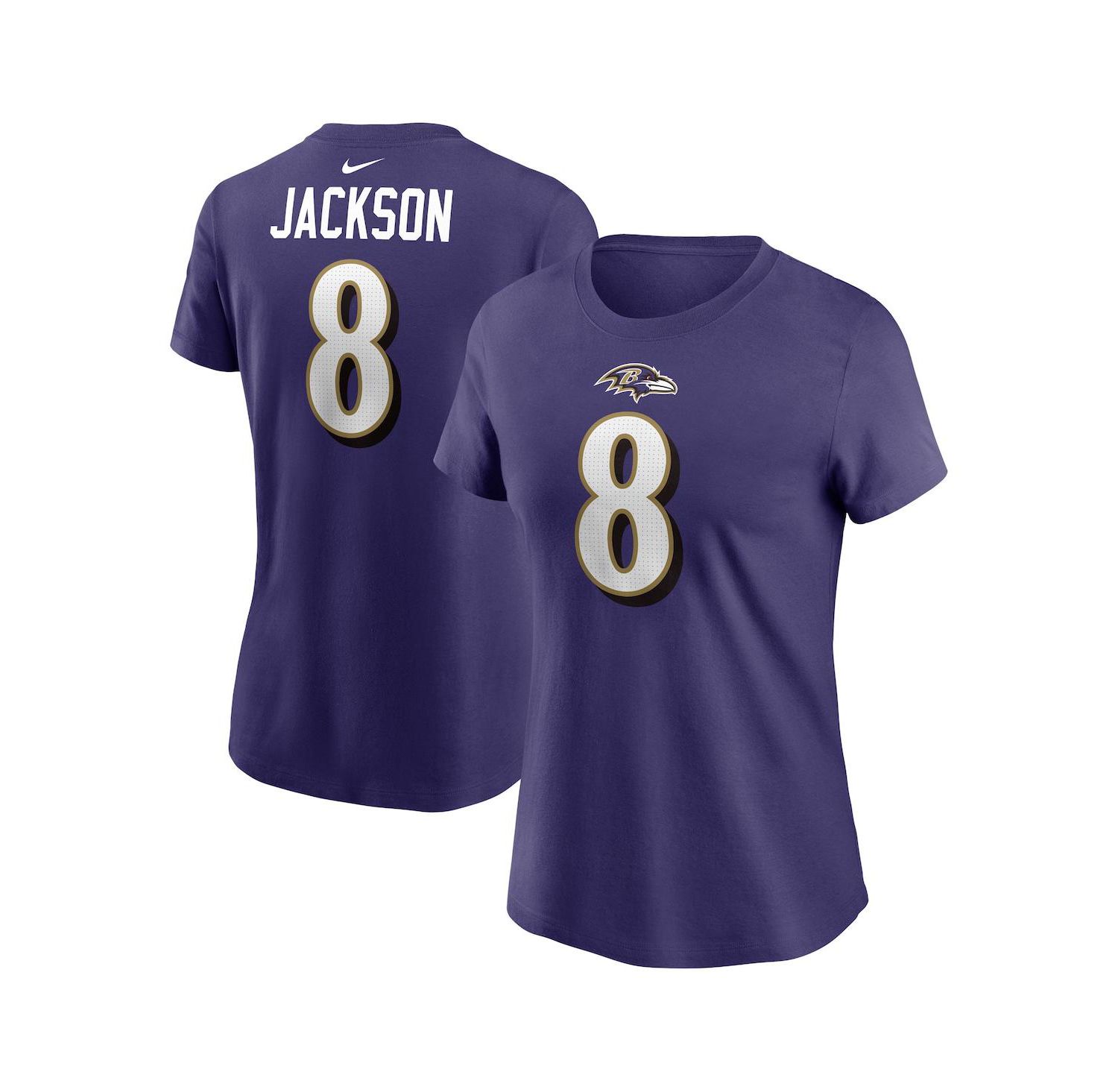 Women's Lamar Jackson Purple Baltimore Ravens Player Name and Number T-shirt