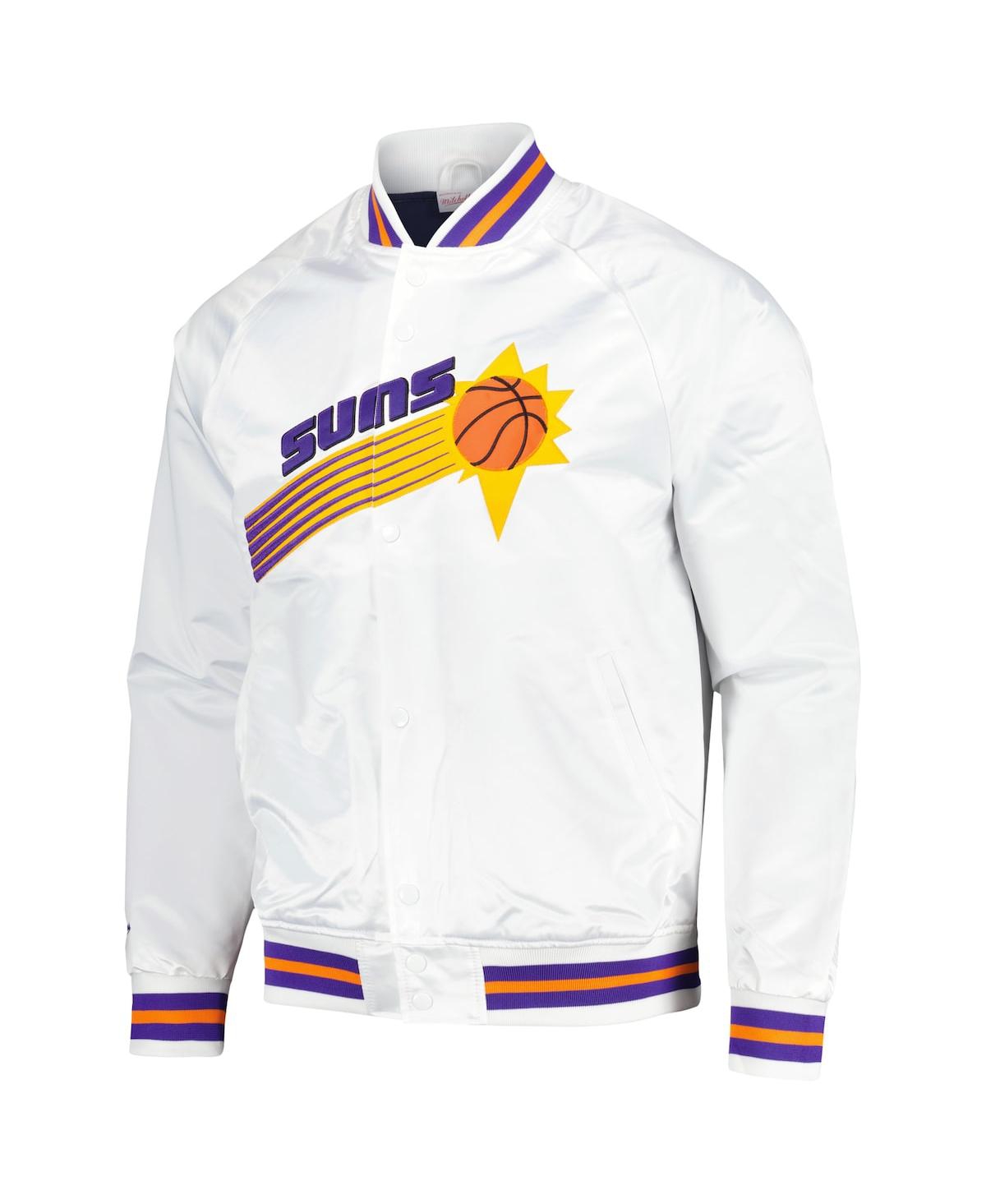 Men's Mitchell & NessPhoenix Suns Hardwood Classics Throwback Wordmark Raglan Full-Snap Jacket - White