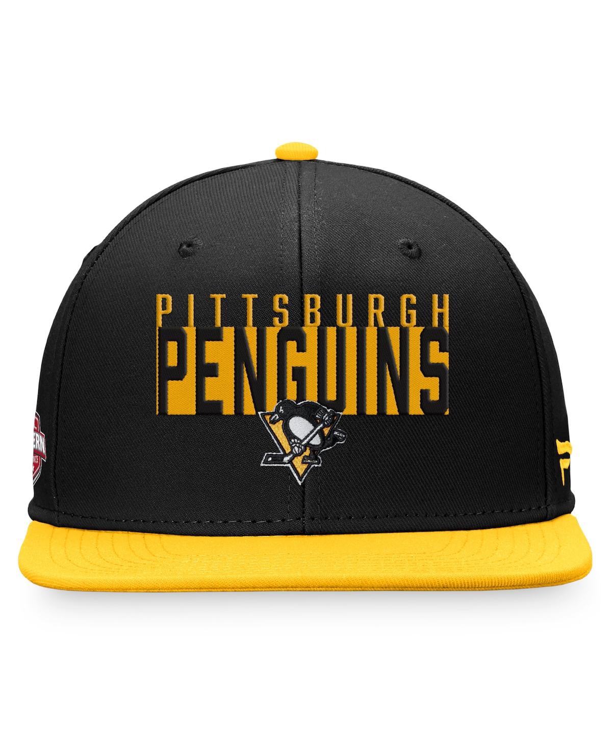 Fanatics Branded Black/gold Pittsburgh Penguins Fundamental Colorblocked Snapback Hat In Black,gold