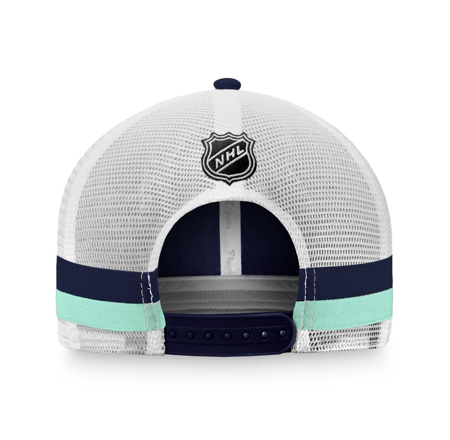Men's Deep Sea Blue, White Seattle Kraken Fundamental Striped Trucker Adjustable Hat